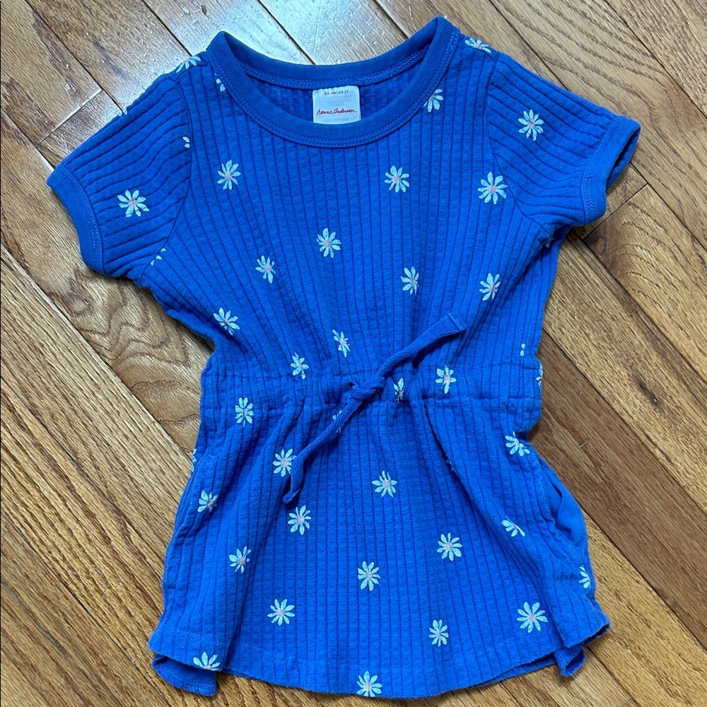 Hanna Andersson Bright Blue Short Sleeve Daisy Tie-Waist Dress